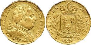 20 Franc 波旁复辟 金 路易十八 (1755 - 1824)