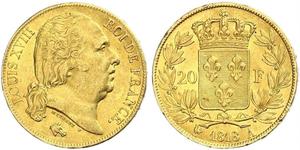 20 Franc 波旁复辟 金 路易十八 (1755 - 1824)