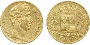 20 Franc 波旁复辟 金 查理十世 (法兰西) (1757-1836)