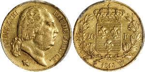 20 Franc 波旁复辟 金 路易十八 (1755 - 1824)