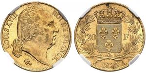 20 Franc 波旁复辟 金 路易十八 (1755 - 1824)
