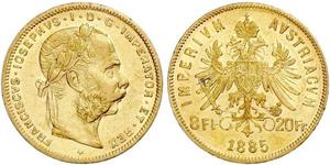20 Franc / 8 Florin Austria-Hungary (1867-1918) Gold Franz Joseph I (1830 - 1916)