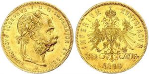 20 Franc / 8 Florin Österreich-Ungarn (1867-1918) Gold Franz Joseph I (1830 - 1916)
