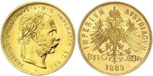 20 Franc / 8 Florin Österreich-Ungarn (1867-1918) Gold Franz Joseph I (1830 - 1916)