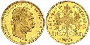 20 Franc / 8 Florin Österreich-Ungarn (1867-1918) Gold Franz Joseph I (1830 - 1916)