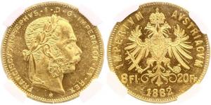20 Franc / 8 Florin Imperio austrohúngaro (1867-1918) Oro Franz Joseph I (1830 - 1916)