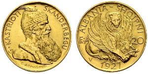 20 Franga Ari Albanian Republic (1925-1928) Gold Zog I, Skanderbeg III of Albania