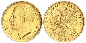 20 Franga Ari Albanian Republic (1925-1928) Gold Zog I, Skanderbeg III of Albania