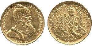 20 Franga Ari Albanian Republic (1925-1928) Gold Zog I, Skanderbeg III of Albania