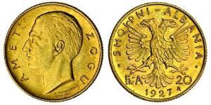 20 Franga Ari Albanian Republic (1925-1928) Gold Zog I, Skanderbeg III of Albania