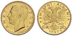 20 Franga Ari République albanaise (1925-1928) Or Zog I, Skanderbeg III of Albania
