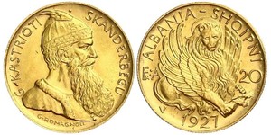 20 Franga Ari République albanaise (1925-1928) Or Zog I, Skanderbeg III of Albania