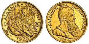 20 Franga Ari République albanaise (1925-1928) Or Zog I, Skanderbeg III of Albania