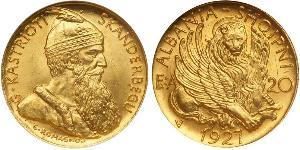 20 Franga Ari République albanaise (1925-1928) Or Zog I, Skanderbeg III of Albania