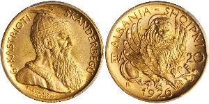 20 Franga Ari République albanaise (1925-1928) Or Zog I, Skanderbeg III of Albania