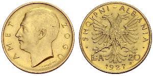 20 Franga Ari République albanaise (1925-1928) Or Zog I, Skanderbeg III of Albania