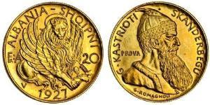 20 Franga Ari République albanaise (1925-1928) Or Zog I, Skanderbeg III of Albania