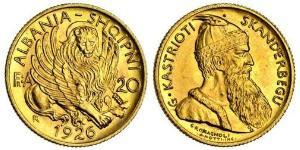 20 Franga Ari République albanaise (1925-1928) Or Zog I, Skanderbeg III of Albania