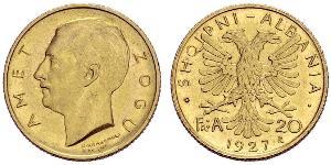 20 Franga Ari République albanaise (1925-1928) Or Zog I, Skanderbeg III of Albania