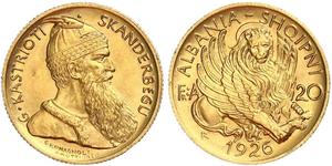20 Franga Ari République albanaise (1925-1928) Or Zog I, Skanderbeg III of Albania