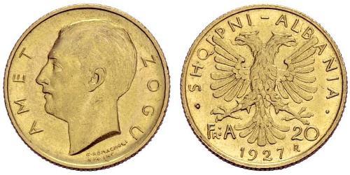 20 Franga Ari République albanaise (1925-1928) Or Zog I, Skanderbeg III of Albania