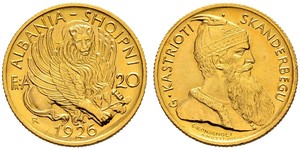 20 Franga Ari Albanian Republic (1925-1928) Oro Zog I, Skanderbeg III of Albania