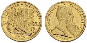 20 Franga Ari Albanian Republic (1925-1928) Oro Zog I, Skanderbeg III of Albania