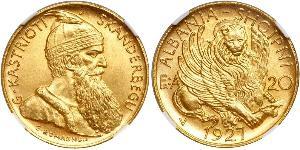 20 Franga Ari Albanian Republic (1925-1928) Oro Zog I, Skanderbeg III of Albania