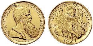20 Franga Ari Albanian Republic (1925-1928) Oro Zog I, Skanderbeg III of Albania