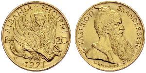 20 Franga Ari Repubblica albanese (1925-1928) Oro Zog I, Skanderbeg III of Albania