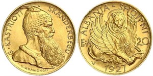 20 Franga Ari Албанская республика (1925-1928) Золото Zog I, Skanderbeg III of Albania