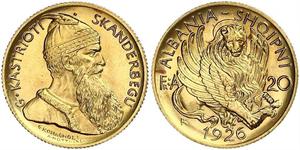 20 Franga Ari Албанська республіка (1925-1928) Золото Zog I, Skanderbeg III of Albania
