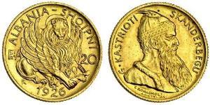 20 Franga Ari 阿尔巴尼亚共和国 (1925－1928) (1925 - 1928) 金 Zog I, Skanderbeg III of Albania