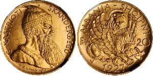 20 Franga Ari 阿尔巴尼亚共和国 (1925－1928) (1925 - 1928) 金 Zog I, Skanderbeg III of Albania
