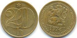 20 Heller Tchécoslovaquie  (1918-1992) Laiton 