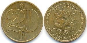 20 Heller Tchécoslovaquie  (1918-1992) Laiton 