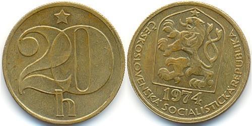 20 Heller Tchécoslovaquie  (1918-1992) Laiton 