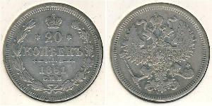 20 Kopeck 俄罗斯帝国 (1721 - 1917) 銀 尼古拉二世 (俄罗斯) (1868-1918) / 亚历山大二世 (俄国) (1818-1881)