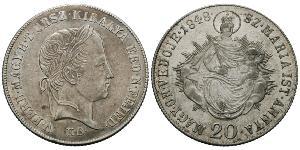 20 Kreuzer Imperio austríaco (1804-1867) Plata Ferdinand I of Austria (1793 - 1875)