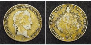 20 Kreuzer Imperio austríaco (1804-1867) Plata Ferdinand I of Austria (1793 - 1875)