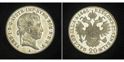 20 Kreuzer Imperio austríaco (1804-1867) Plata Ferdinand I of Austria (1793 - 1875)