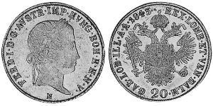 20 Kreuzer Austrian Empire (1804-1867) Silver Ferdinand I of Austria (1793 - 1875)