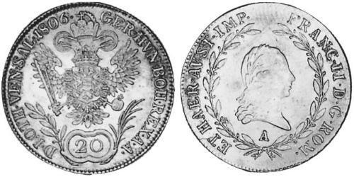 20 Kreuzer 奧地利帝國 (1804 - 1867) 銀 弗朗茨二世 (神圣罗马帝国) (1768 - 1835)