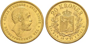 20 Krone Norway Gold Oscar II of Sweden (1829-1907)