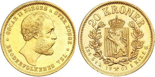 20 Krone Norway Gold Oscar II of Sweden (1829-1907)