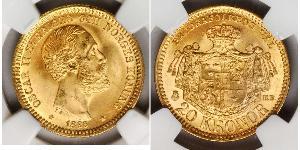 20 Krone Suède Or Oscar II de Suède (1829-1907)