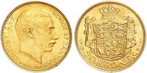 20 Krone Dinamarca Oro Cristián X de Dinamarca (1870 - 1947)