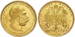 20 Krone Imperio austrohúngaro (1867-1918) Oro Franz Joseph I (1830 - 1916)