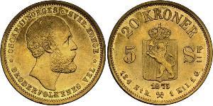 20 Krone Noruega Oro Óscar II de Suecia (1829-1907)