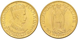 20 Krone Noruega (1905 - ) Oro Haakon VII de Noruega (1872 - 1957)
